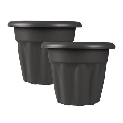 Simpa 2Pc Graphite Vista Round Plastic Planters 25Cm (Dia) from B&Q