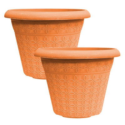 Simpa 2Pc Terracotta Geometric Petals Plastic Plant Pots 34Cm (Dia) from B&Q