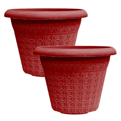 Simpa 2Pc Red Geometric Petals Plastic Plant Pots 34Cm (Dia) from B&Q