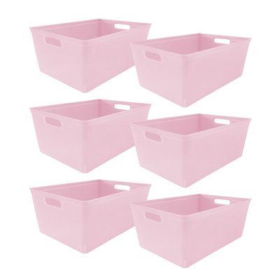 Simpa 6Pc 11L Pastel Pink Plastic Storage Basket Studio Organiser Trays With Handles from B&Q