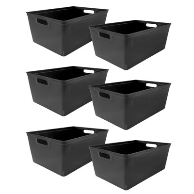 Simpa 6Pc 4L Black Plastic Storage Basket Studio Organiser Trays With Handles from B&Q
