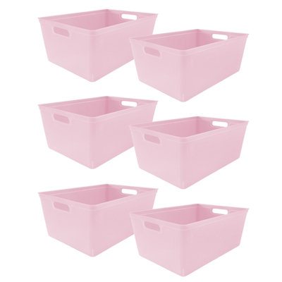 Simpa 6Pc 4L Pastel Pink Plastic Storage Basket Studio Organiser Trays With Handles from B&Q