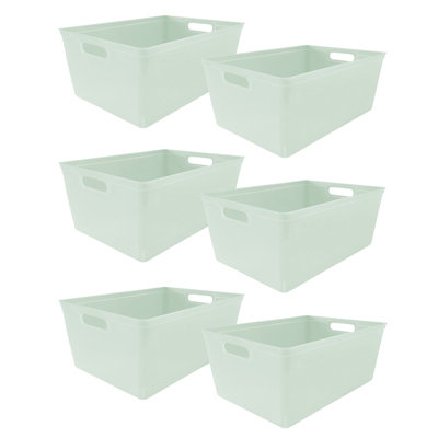 Simpa 6Pc 4L Sage Green Plastic Storage Basket Studio Organiser Trays With Handles from B&Q