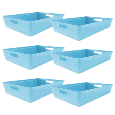 Simpa 6Pc 6L Pastel Blue Plastic Storage Basket Studio Organiser Trays With Handles from B&Q