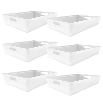 Simpa 6Pc 6L White Plastic Storage Basket Studio Organiser Trays With Handles from B&Q