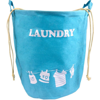 Simpa 40L Sky Blue Fabric Draw String Laundry Hamper Tidy Sack from B&Q