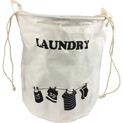 Simpa 40L Cream Fabric Draw String Laundry Hamper Tidy Sack from B&Q