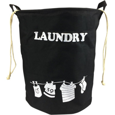 Simpa 40L Black Fabric Draw String Laundry Hamper Tidy Sack from B&Q