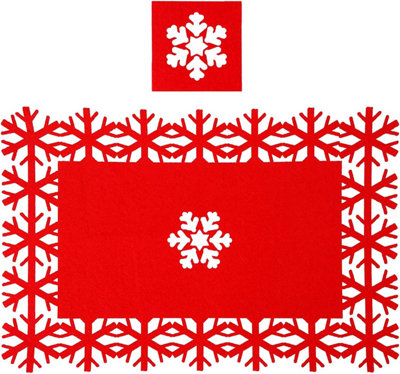 Simpa Red Red Felt Christmas Snowflake Table Place Mat & Coaster Sets4 Settings from B&Q