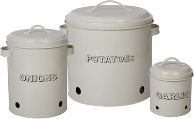 Simpa Antique Cream Vintage PotatoOnion & Garlic Kitchen Storage Canisters. from B&Q