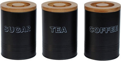 Simpa 3Pc Black Cylindrical Shaped TeaCoffee & Sugar Canister Set from B&Q