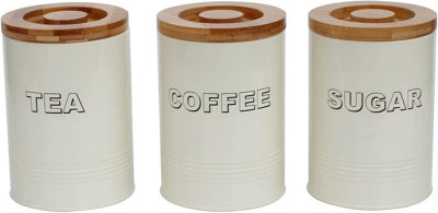 Simpa 3Pc Cream Cylindrical Shaped TeaCoffee & Sugar Canister Set from B&Q