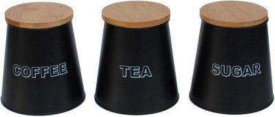 Simpa 3Pc Black Conical Shaped TeaCoffee & Sugar Canister Set from B&Q