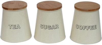 Simpa 3Pc Cream Conical Shaped TeaCoffee & Sugar Canister Set from B&Q