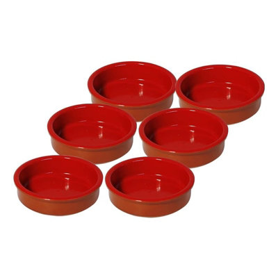 Simpa 6Pc Red Glazed Traditional Handmade Spanish Tapas Cazuelas Serving Bowls11.5Cm Dia from B&Q