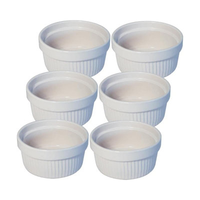 Simpa 6Pc Off White Ceramic Patterned Souffle Creme Brulee Ramekin Dishes - 200Ml