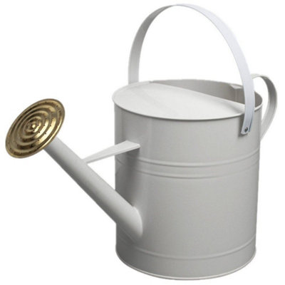 Simpa 9 Litre / 2 Gallon White Galvanised Watering Can With Brass Rose. from B&Q