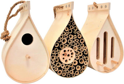 Simpa Teardrop Nest & Wildlife Box Set: Bug Hotel, Butterfly House And Bird Box