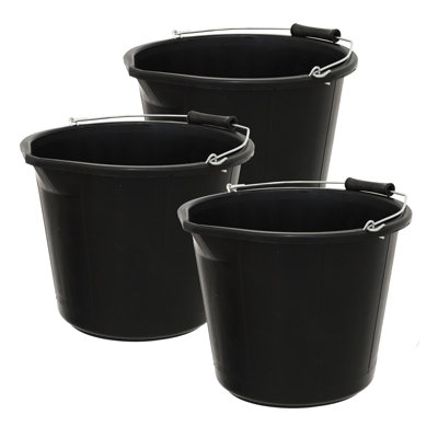 Simpa 13L / 3 Gallon Black Heavy Duty Builder's BucketSet Of 3 from B&Q
