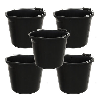 Simpa 13L / 3 Gallon Black Heavy Duty Builder's BucketSet Of 5 from B&Q