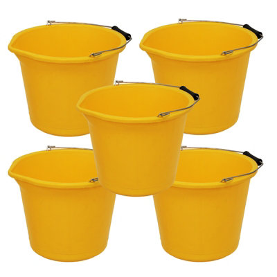 Simpa 13L / 3 Gallon Yellow Heavy Duty Builder's BucketSet Of 5 from B&Q