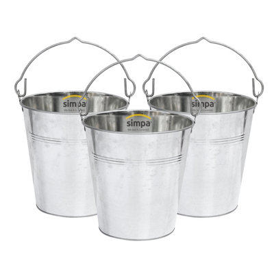 Simpa 10L Heavy Duty Galvanised Metal Bucket Pail With HandleSet Of 3 from B&Q