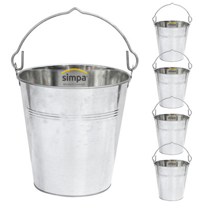 Simpa 10L Heavy Duty Galvanised Metal Bucket Pail With HandleSet Of 5 from B&Q