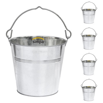 Simpa 12L Heavy Duty Galvanised Metal Bucket Pail With HandleSet Of 5 from B&Q