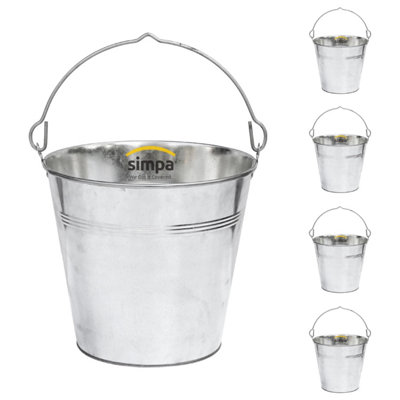 Simpa 15L Heavy Duty Galvanised Metal Bucket Pail With HandleSet Of 5 from B&Q
