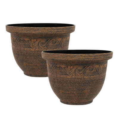 Simpa 2Pc Rustic Bronze Kingscliffe Plastic Planters 36Cm (Dia) from B&Q