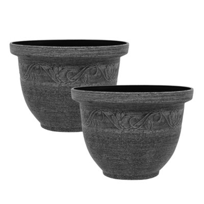 Simpa 2Pc Rustic Grey Kingscliffe Plastic Planters 36Cm (Dia) from B&Q