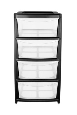 Simpa Black Large 4 Drawer Self Assembly Plastic Storage Tower from B&Q