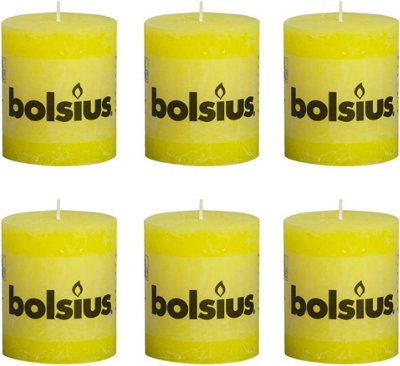 Bolsius 6Pc Vivid Yellow Rustic Pillar Candles 80 X 68 mm from B&Q