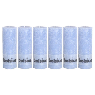 Bolsius 6Pc Misty Blue Rustic Pillar Candles 190 X 68mm from B&Q