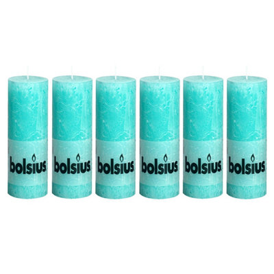 Bolsius 6Pc Turquoise Rustic Pillar Candles 190 X 68mm from B&Q