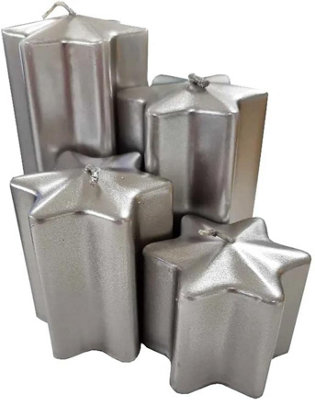 B&Q -  4Pc Silver Unscented Decorative 6 Point Star Wax Candles