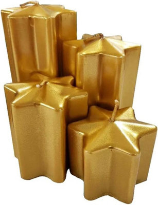 B&Q -  4Pc Gold Unscented Decorative 6 Point Star Wax Candles