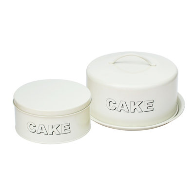 Simpa 2Pc Metal Vintage Styled Antique Cream Cake Carrier & Cake Tin Storage Set from B&Q