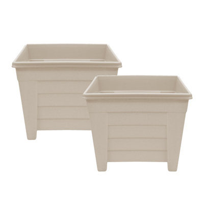 Simpa 2Pc Taupe Grosvenor Square Plastic Planters 38Cm (Dia) from B&Q