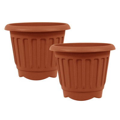 Simpa Round Chunky Plastic Planters 30Cm DiaSet Of 2 from B&Q
