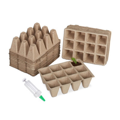 Simpa 24Pcs Biodegradable Fibre Seedling Pots. 12 Grids 45mm Square Transplanting Pots With 1Pc Super Seeder. from B&Q