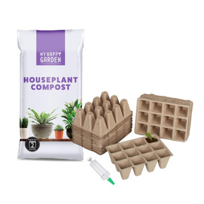Simpa 24Pcs Biodegradable Fibre Seedling Pots. 12 Grids 45mm Square Transplanting Pots With 1Pc Super Seeder And 10L Compost Bag. from B&Q