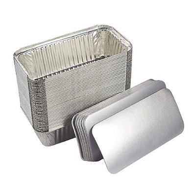 Simpa Pack Of 125 Aluminium Foil Food Containers With Lids 6A 670Ml.