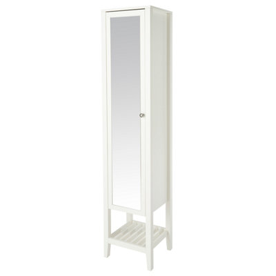White freestanding tall Perma mirrored bathroom cabinet.