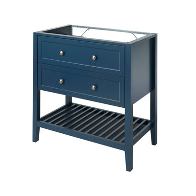 GoodHome Perma Satin Blue Freestanding Bathroom Vanity Unit (H) 806mm (W) 800mm from B&Q