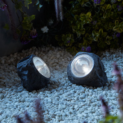  - Grey Stone Effect Natural Solar-Powered Integrated Led Outdoor Ground Light
