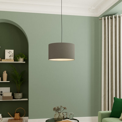 GoodHome Kpezin Dark Grey Fabric Dyed Circular Light Shade (D)40Cm from B&Q