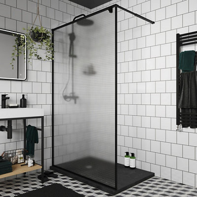 GoodHome Ezili Matt Textured Minimal Frame Walk-In Wet Room Glass Screen (H)195Cm (W)120Cm from B&Q