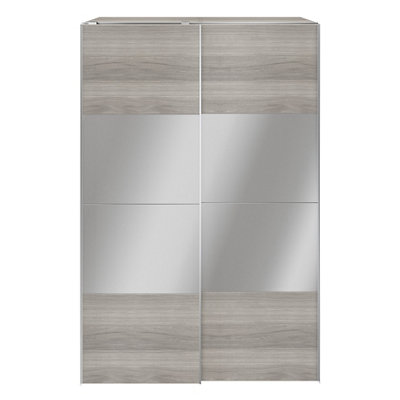 B&Q -  Atomia Freestanding Grey Oak Effect Particle Board Mirrored Wardrobe (H)2250mm (W)1500mm (D)655mm