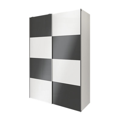 GoodHome Atomia Anthracite & White Particle Board Wardrobe (H)2250mm (W)1500mm (D)655mm from B&Q